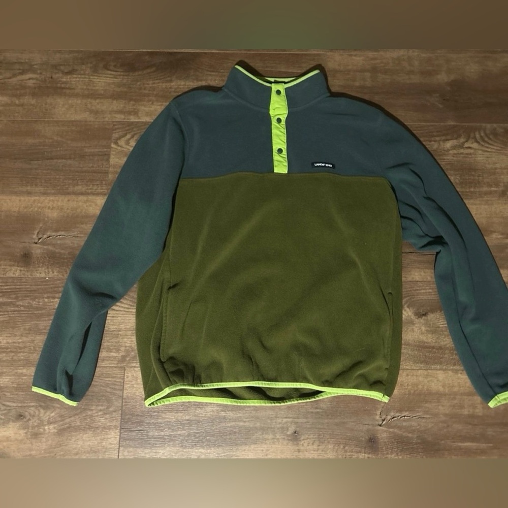 Lands' End Dark Green Fleece Pullover with Lime Trim
